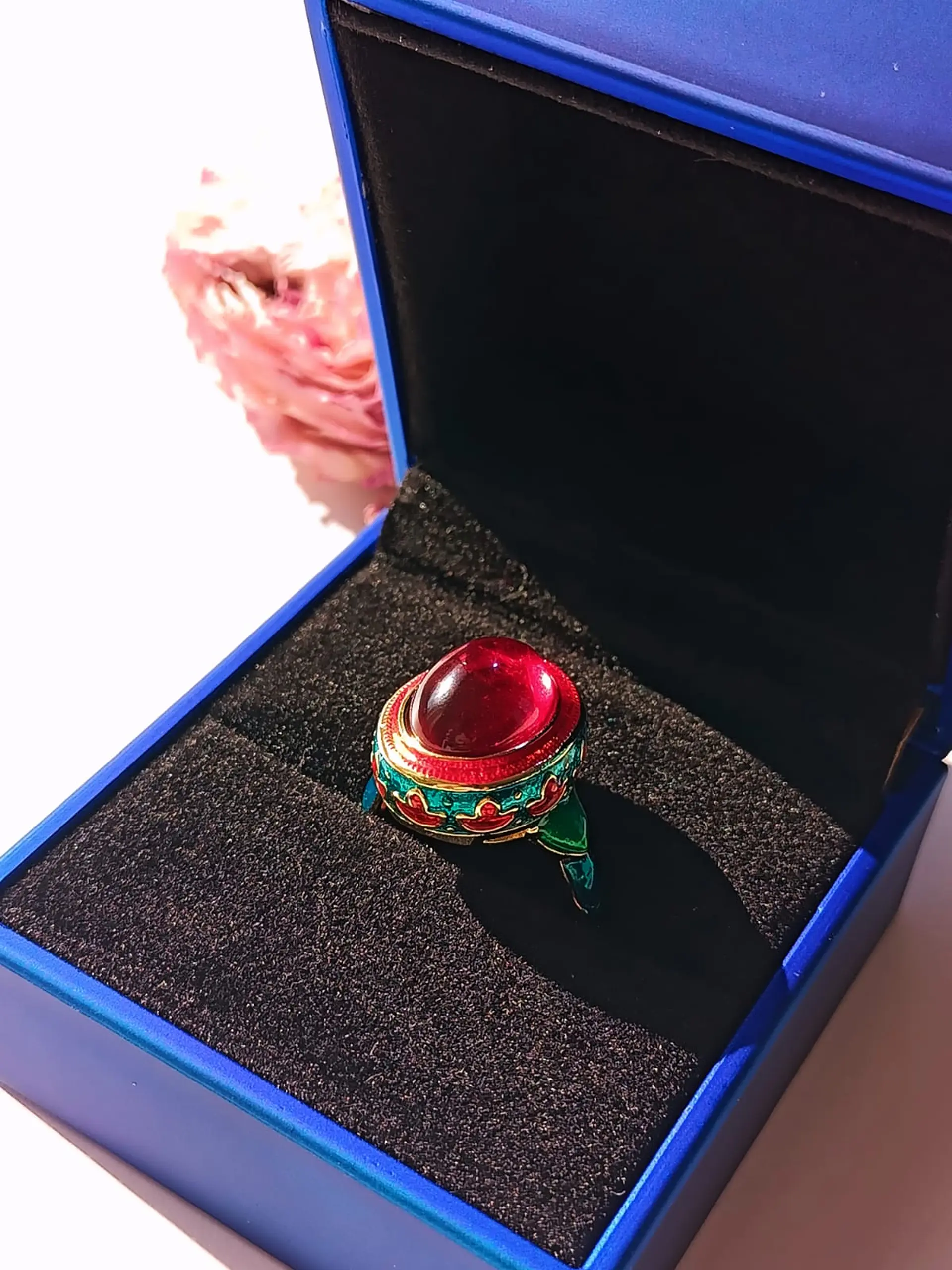 Anillo Ajustable Chapado En Oro 18k Esmaltado Vintage 2
