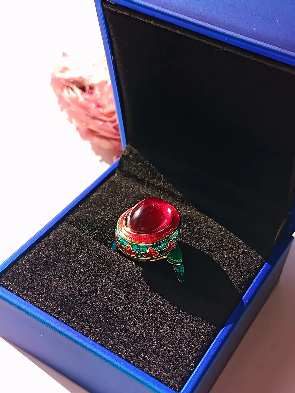 Anillo Ajustable Chapado En Oro 18k Esmaltado Vintage 2
