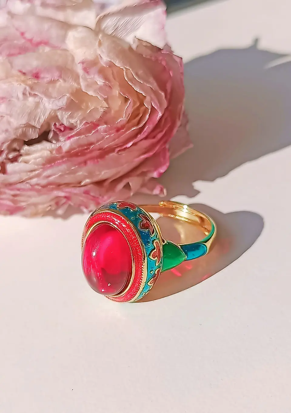 Anillo Ajustable Chapado En Oro 18k Esmaltado Vintage 11