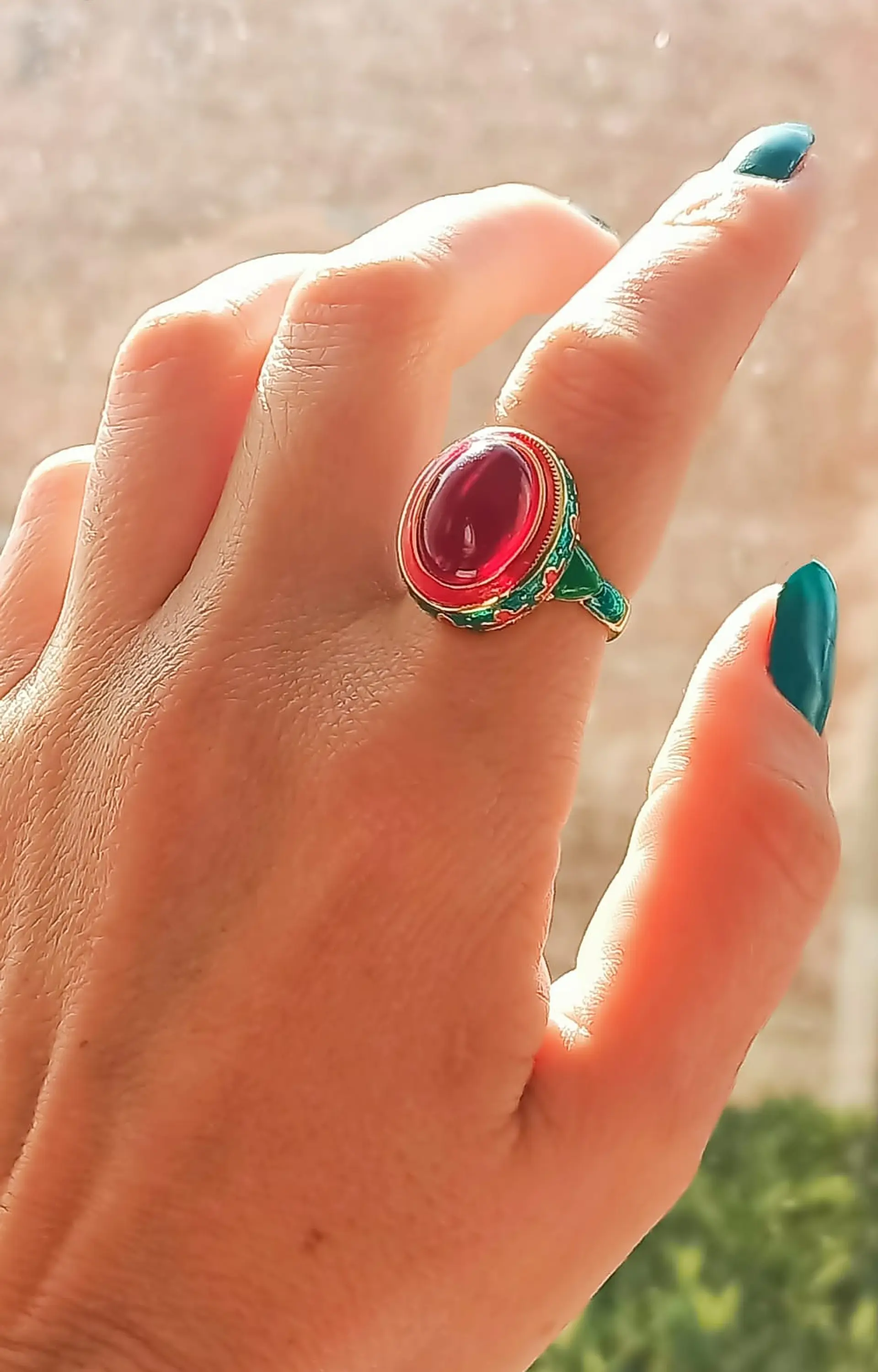 Anillo Ajustable Chapado En Oro 18k Esmaltado Vintage 3