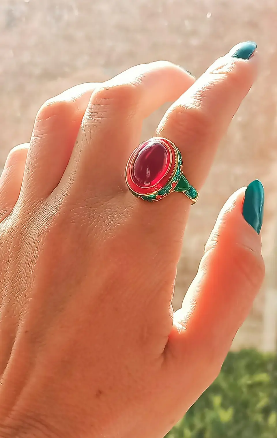 Anillo Ajustable Chapado En Oro 18k Esmaltado Vintage 3