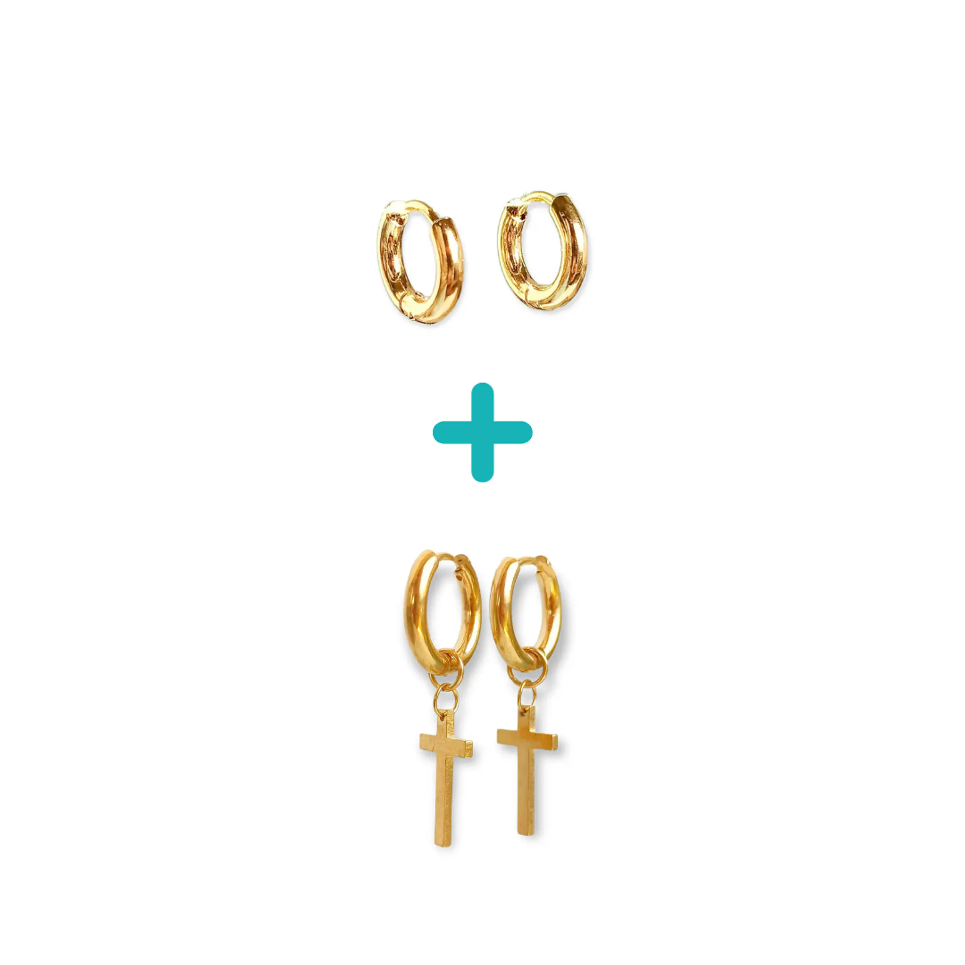 Pack De Aros Argollas Cruz Doble Uso Chapadas En Oro 18k 1