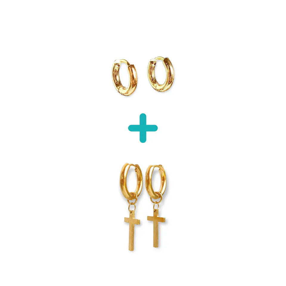 Pack De Aros Argollas Cruz Doble Uso Chapadas En Oro 18k 1