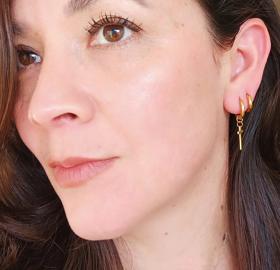 Pack De Aros Argollas Cruz Doble Uso Chapadas En Oro 18k 4