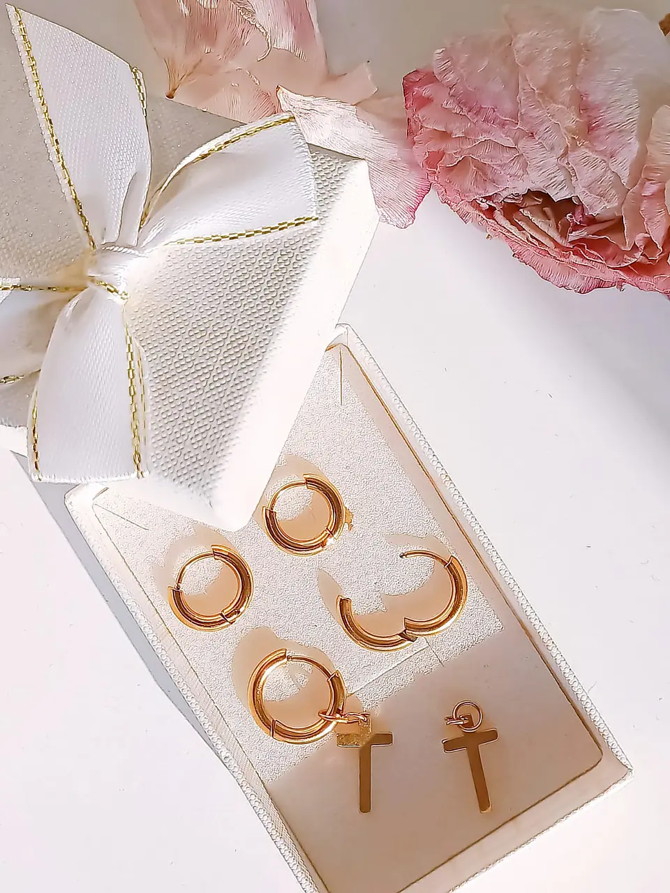 Pack De Aros Argollas Cruz Doble Uso Chapadas En Oro 18k 3