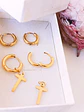 Pack De Aros Argollas Cruz Doble Uso Chapadas En Oro 18k - Miniatura 7