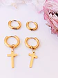 Pack De Aros Argollas Cruz Doble Uso Chapadas En Oro 18k - Miniatura 8
