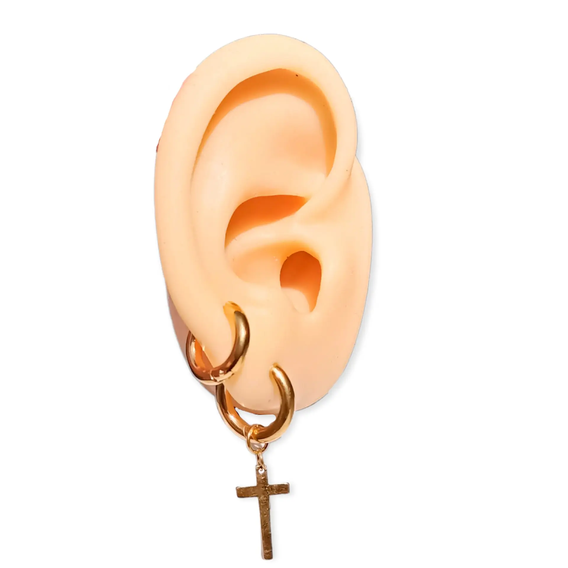 Pack De Aros Argollas Cruz Doble Uso Chapadas En Oro 18k 2