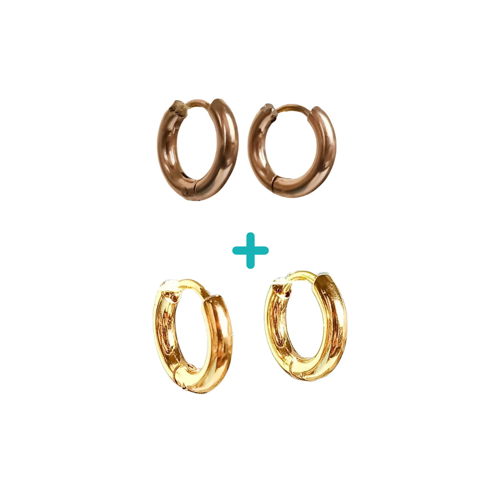 Pack 2 Par De Argollas Piercing Orejas Chapadas En Oro 18k 1