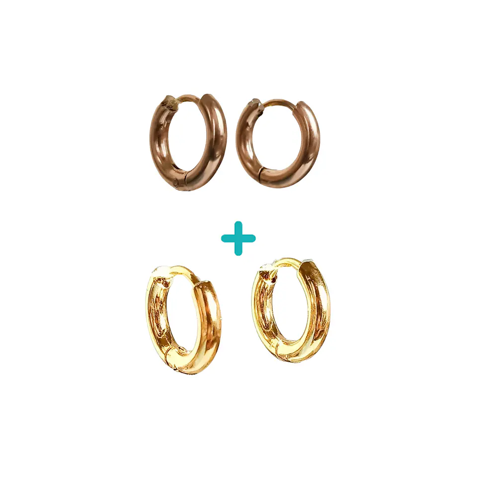 Pack 2 Par De Argollas Piercing Orejas Chapadas En Oro 18k 1