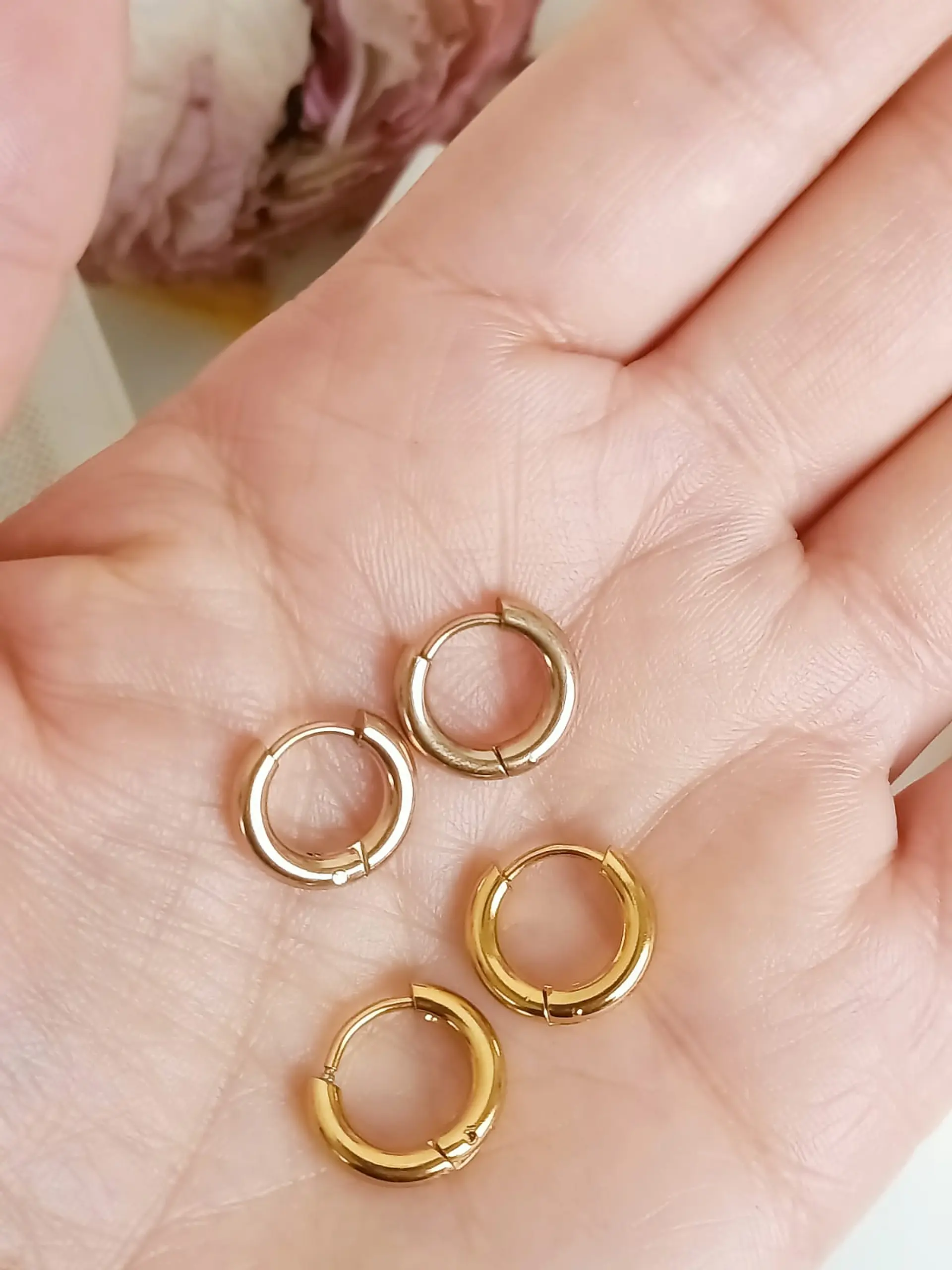 Pack 2 Par De Argollas Piercing Orejas Chapadas En Oro 18k 5