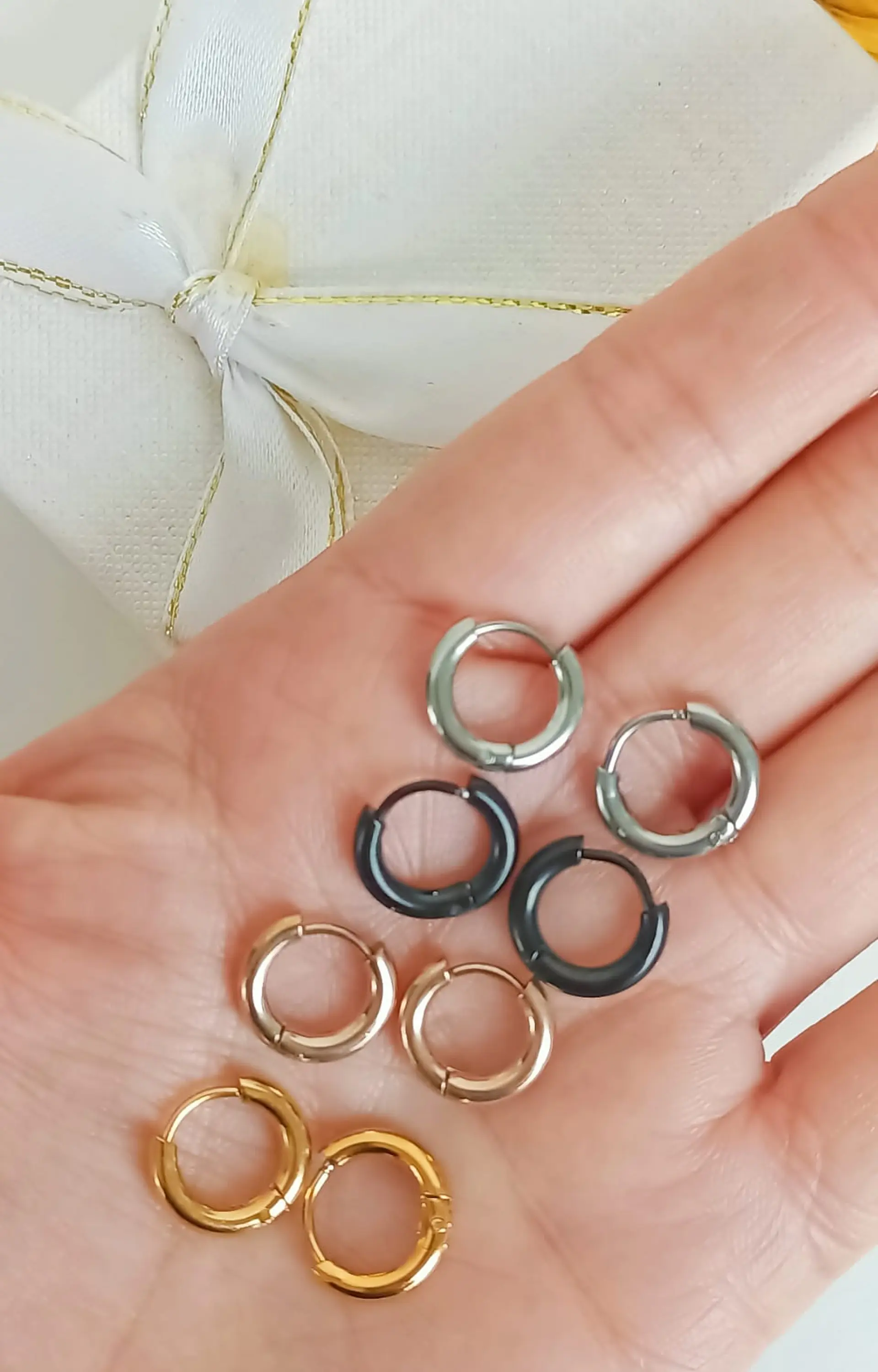 Pack 4 Pares De Aros Piercing Oreja Helix Chapadas Oro 18k 3