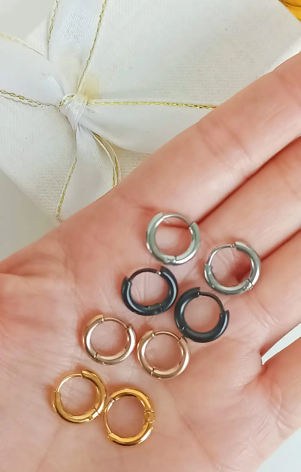 Pack 4 Pares De Aros Piercing Oreja Helix Chapadas Oro 18k 3