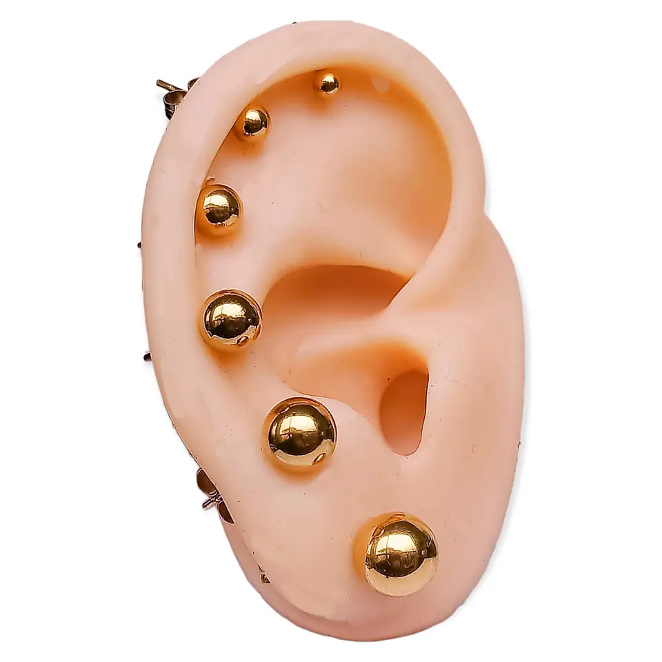 Pack 6 Par De Aros Piercing Oreja Esfera Chapada En Oro 18k 1