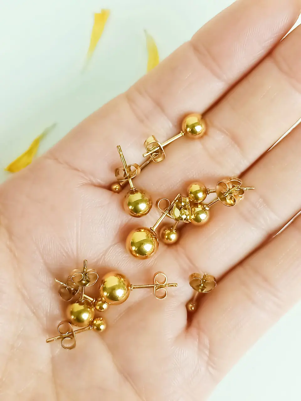Pack 6 Par De Aros Piercing Oreja Esfera Chapada En Oro 18k 2