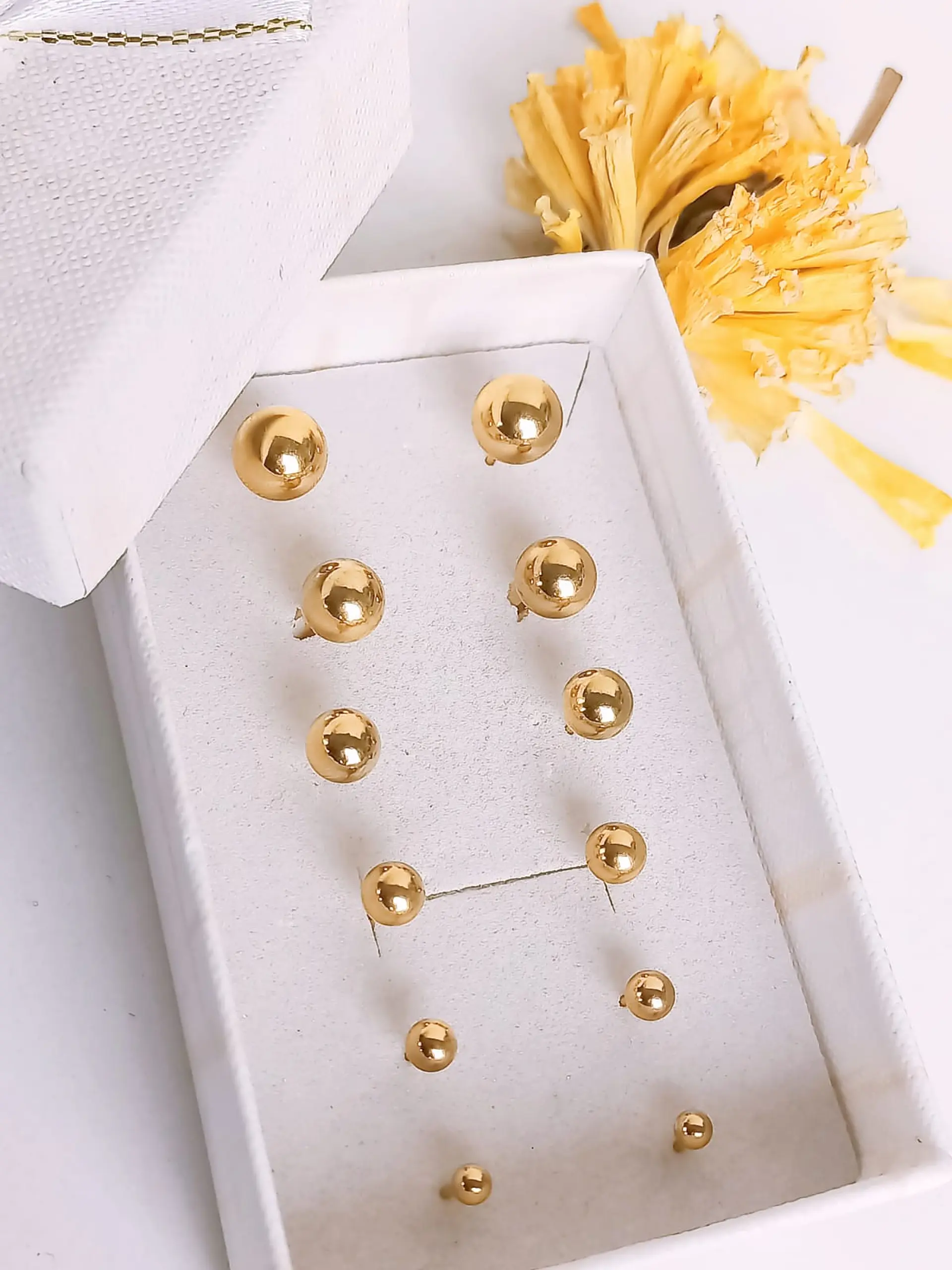 Pack 6 Par De Aros Piercing Oreja Esfera Chapada En Oro 18k 3
