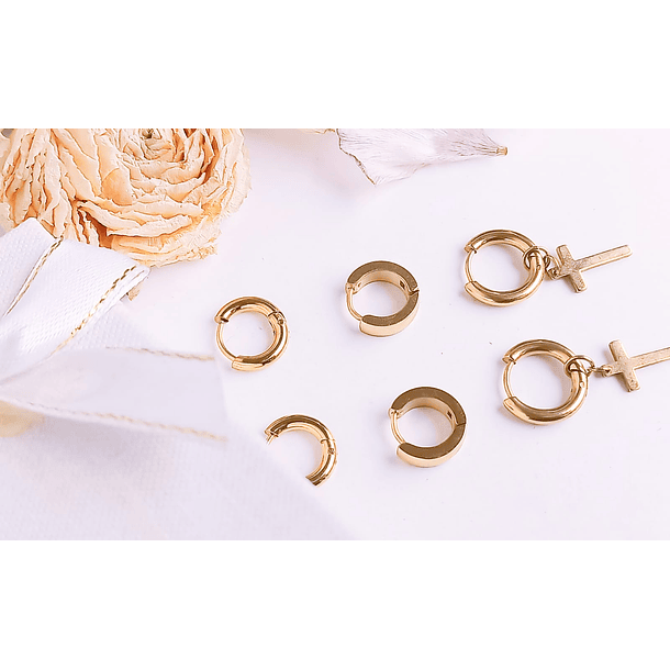 Pack Aros 3 Par De Argollas Lisas Piercing Chapada Oro 18k 4