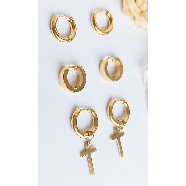 Pack Aros 3 Par De Argollas Lisas Piercing Chapada Oro 18k 5