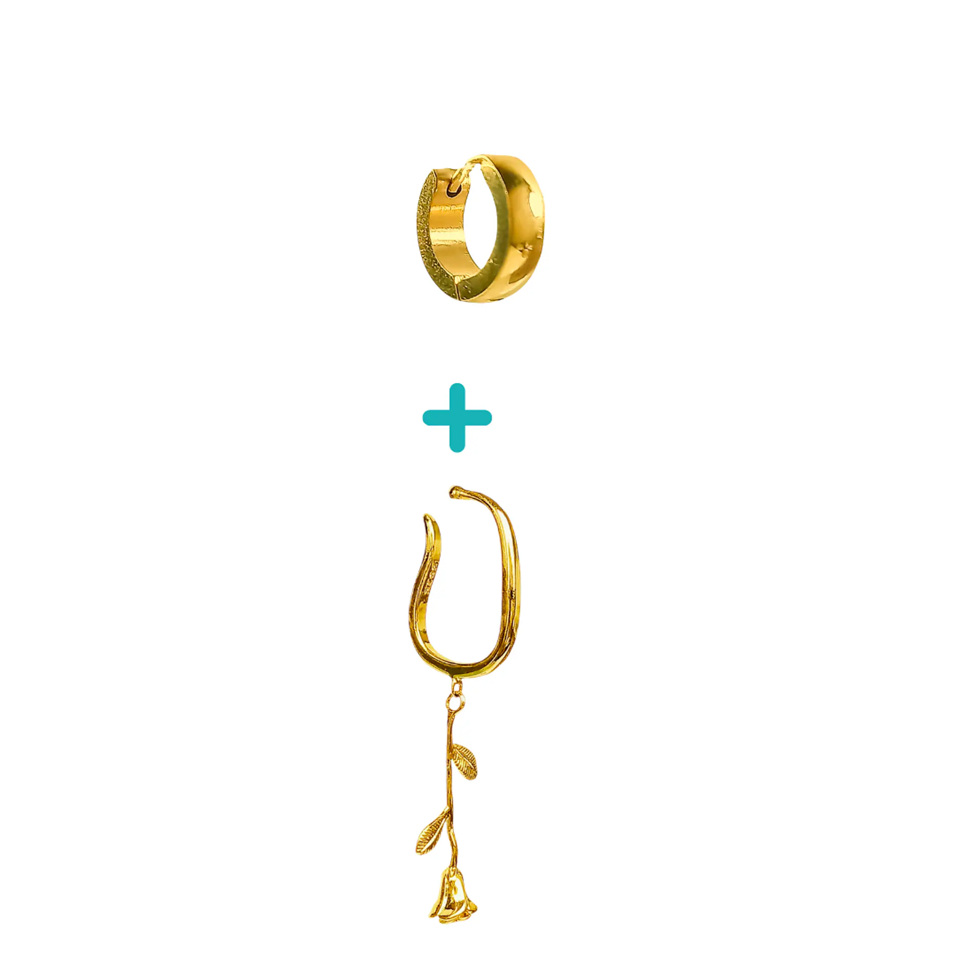 Pack De Aro Earcuff Rosa Argolla Unidad Chapadas En Oro 18k 1