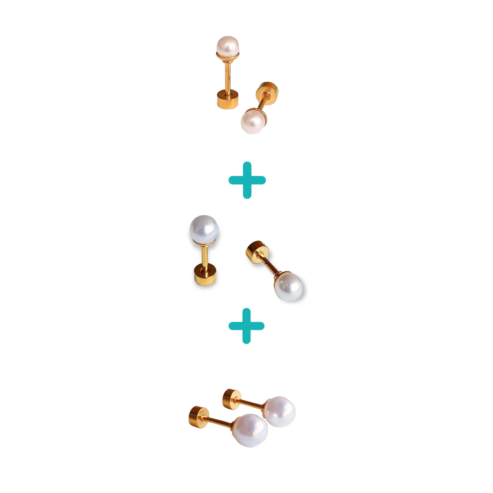 Pack De Aros Piercing Perlas Seguridad Chapadas En Oro 18k 1