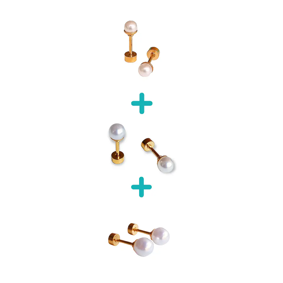 Pack De Aros Piercing Perlas Seguridad Chapadas En Oro 18k 1