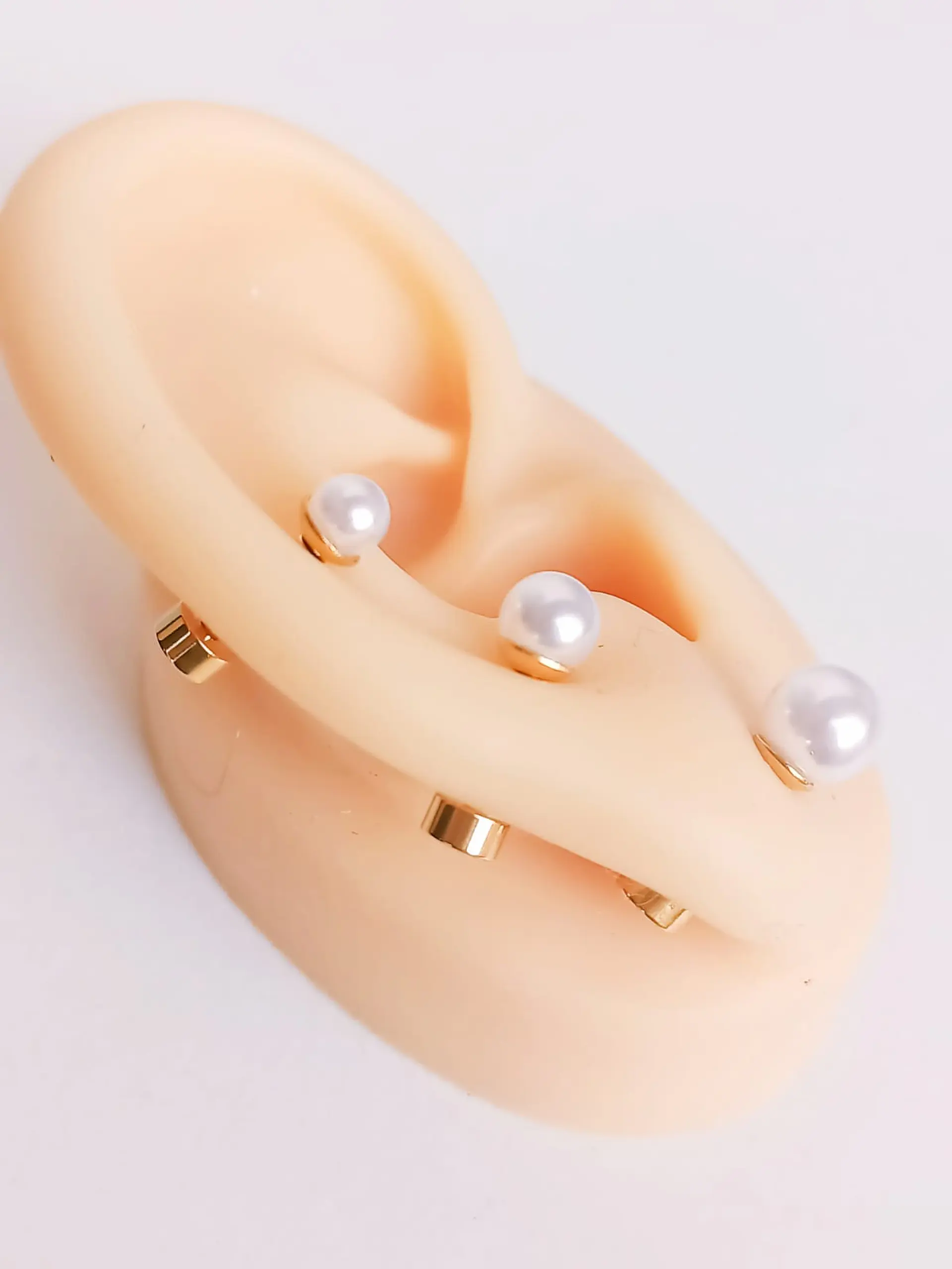 Pack De Aros Piercing Perlas Seguridad Chapadas En Oro 18k 5