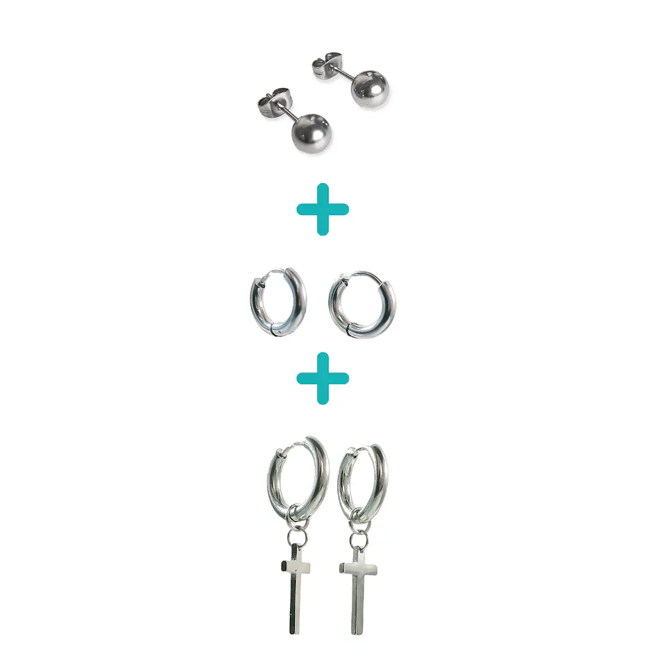 Pack De Aros Argollas Huggies Cruz Esfera Plateada Piercing 1