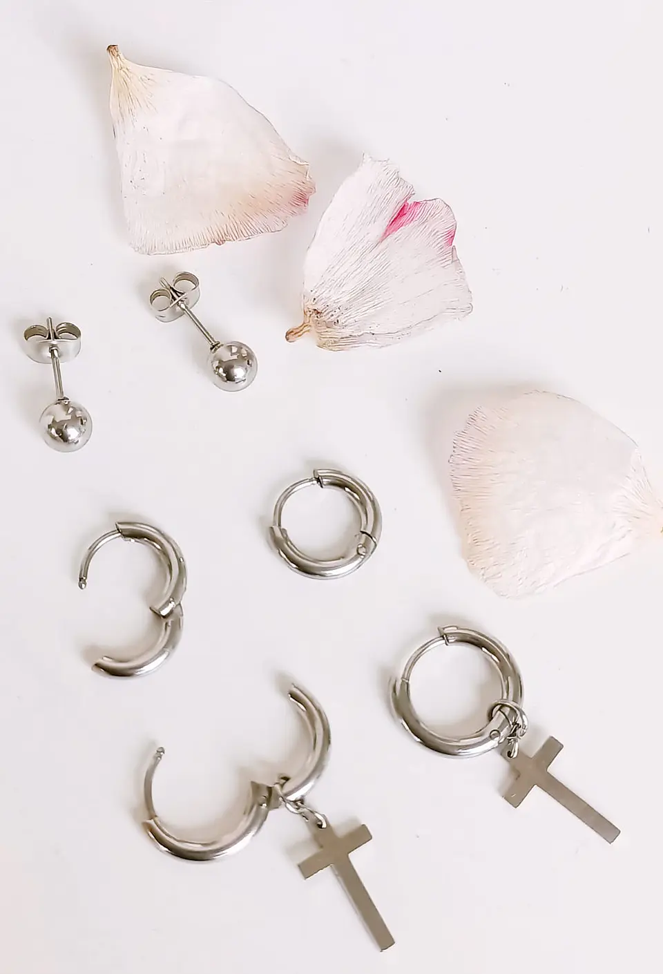 Pack De Aros Argollas Huggies Cruz Esfera Plateada Piercing 5