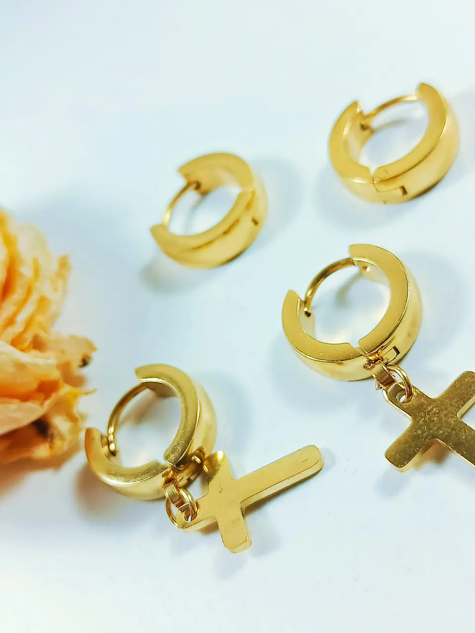 Pack De 2 Argollas Lisas Chunky Huggies Chapadas En Oro 18k 6