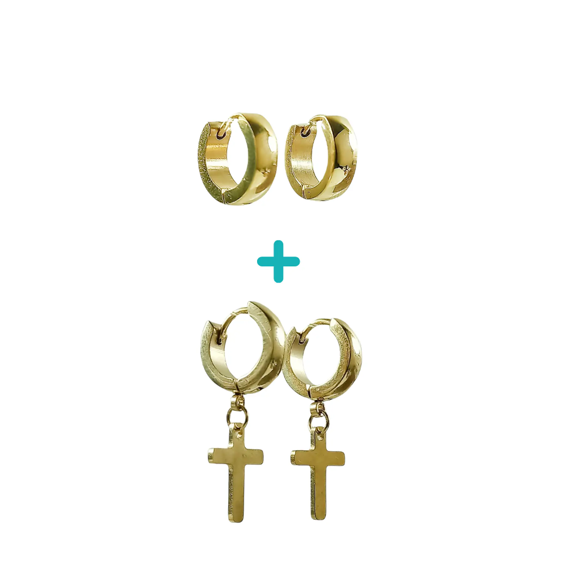 Pack De 2 Argollas Lisas Chunky Huggies Chapadas En Oro 18k 1