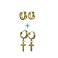Pack De 2 Argollas Lisas Chunky Huggies Chapadas En Oro 18k - Miniatura 1