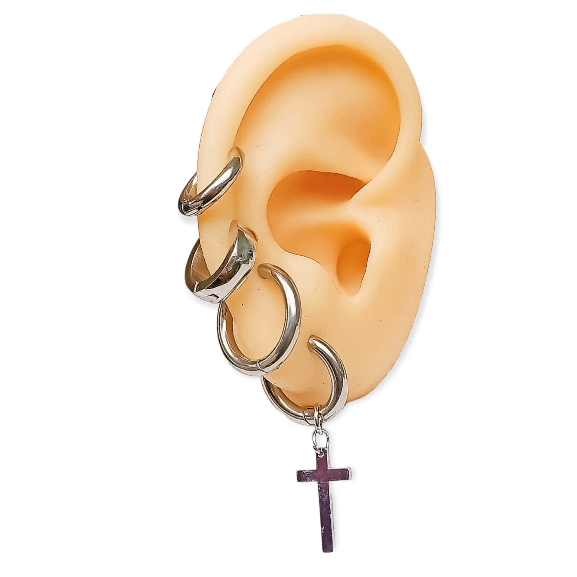 Pack 4 Pares Argollas Huggies Lisas Plateada Piercing Helix 2