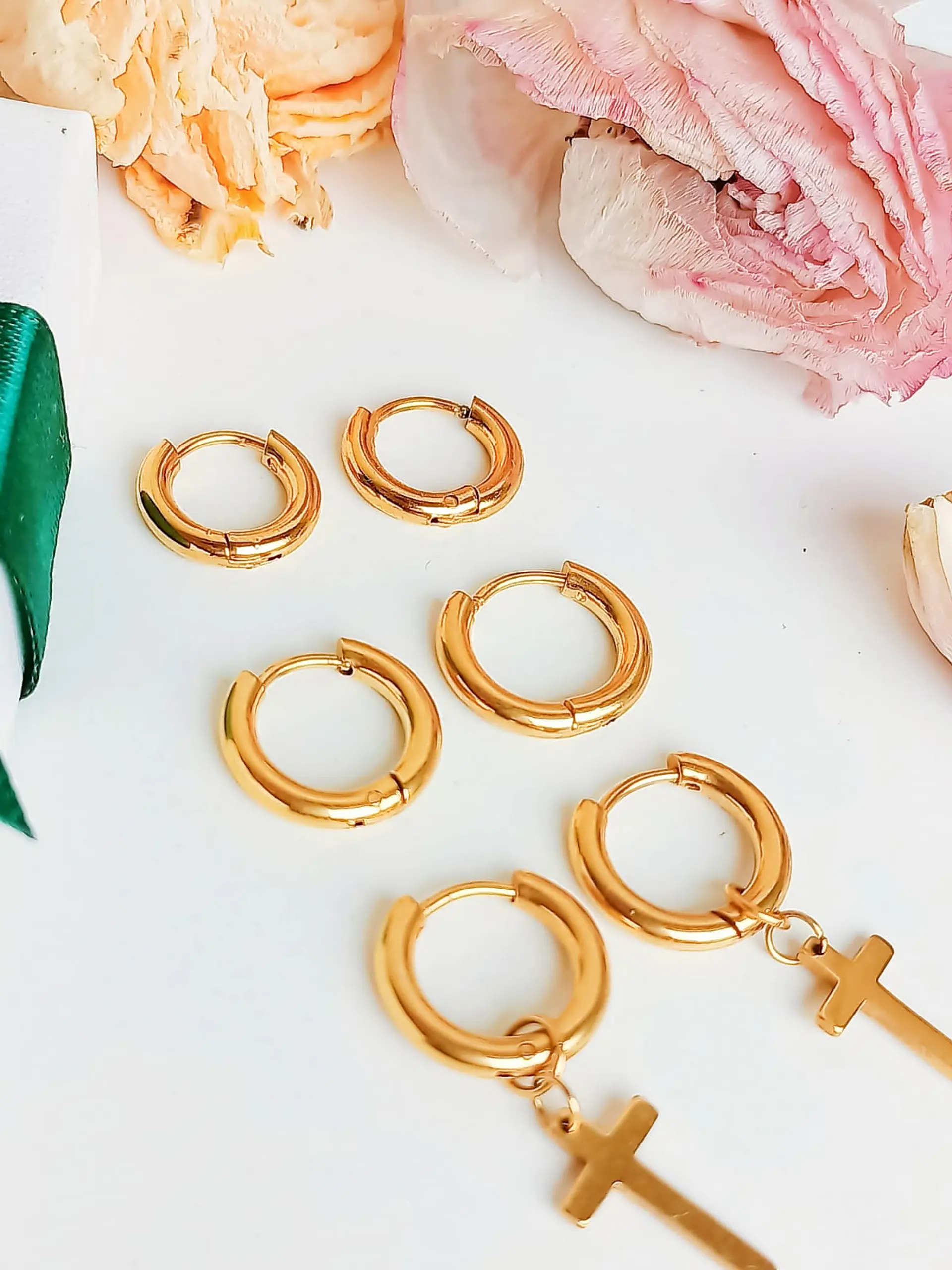 Pack 3 Pares Argollas Lisas Chapadas En Oro 18k Piercing  3