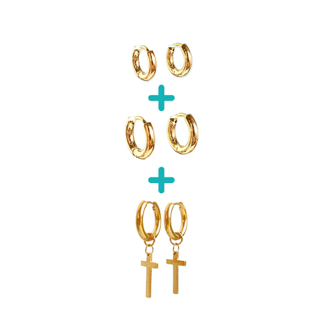Pack 3 Pares Argollas Lisas Chapadas En Oro 18k Piercing 
