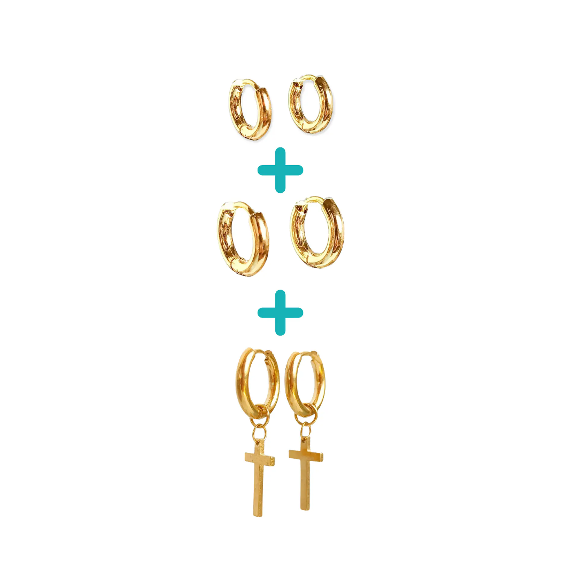 Pack 3 Pares Argollas Lisas Chapadas En Oro 18k Piercing  1