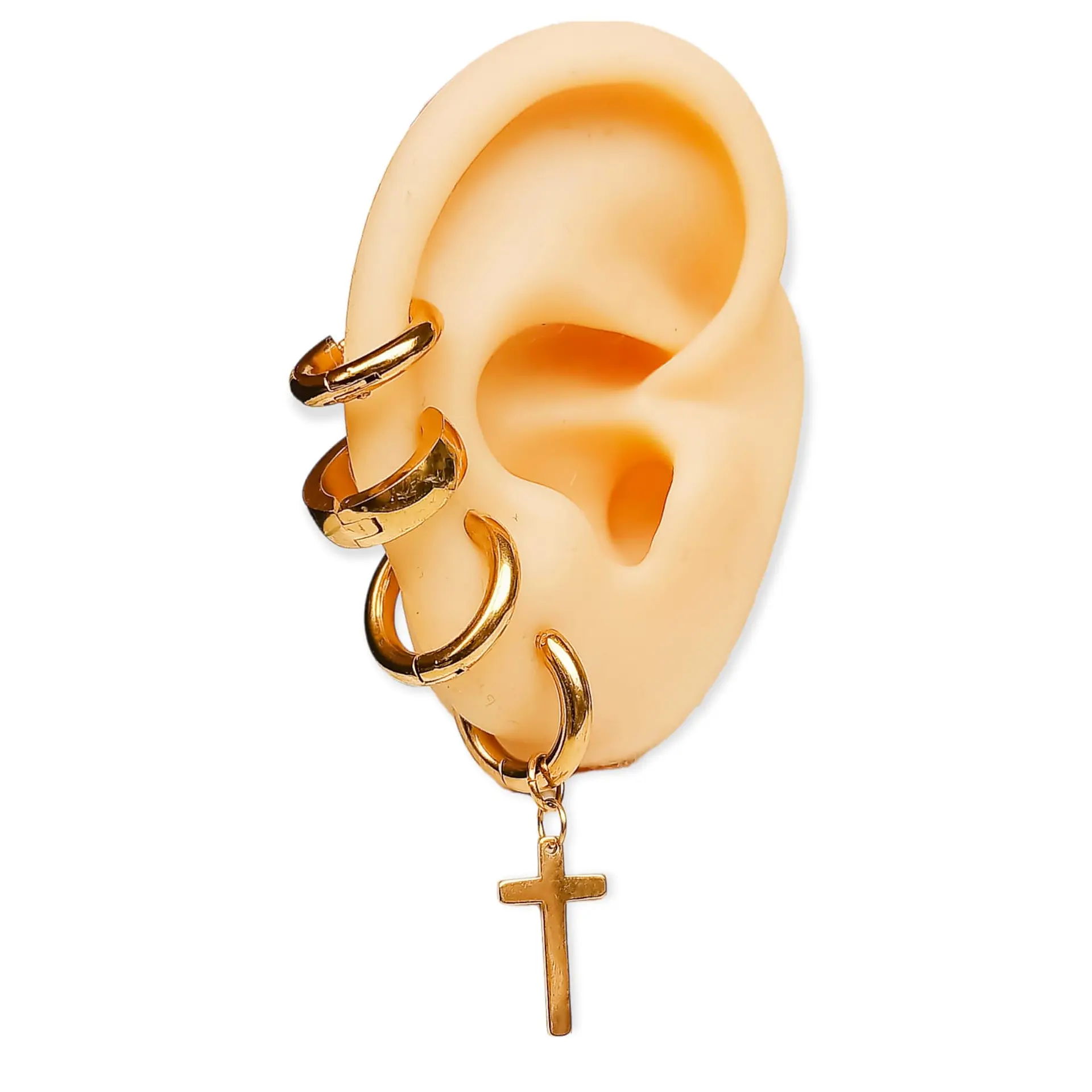 Pack 4 Pares Argollas Lisas Chapadas En Oro 18k Piercing  2