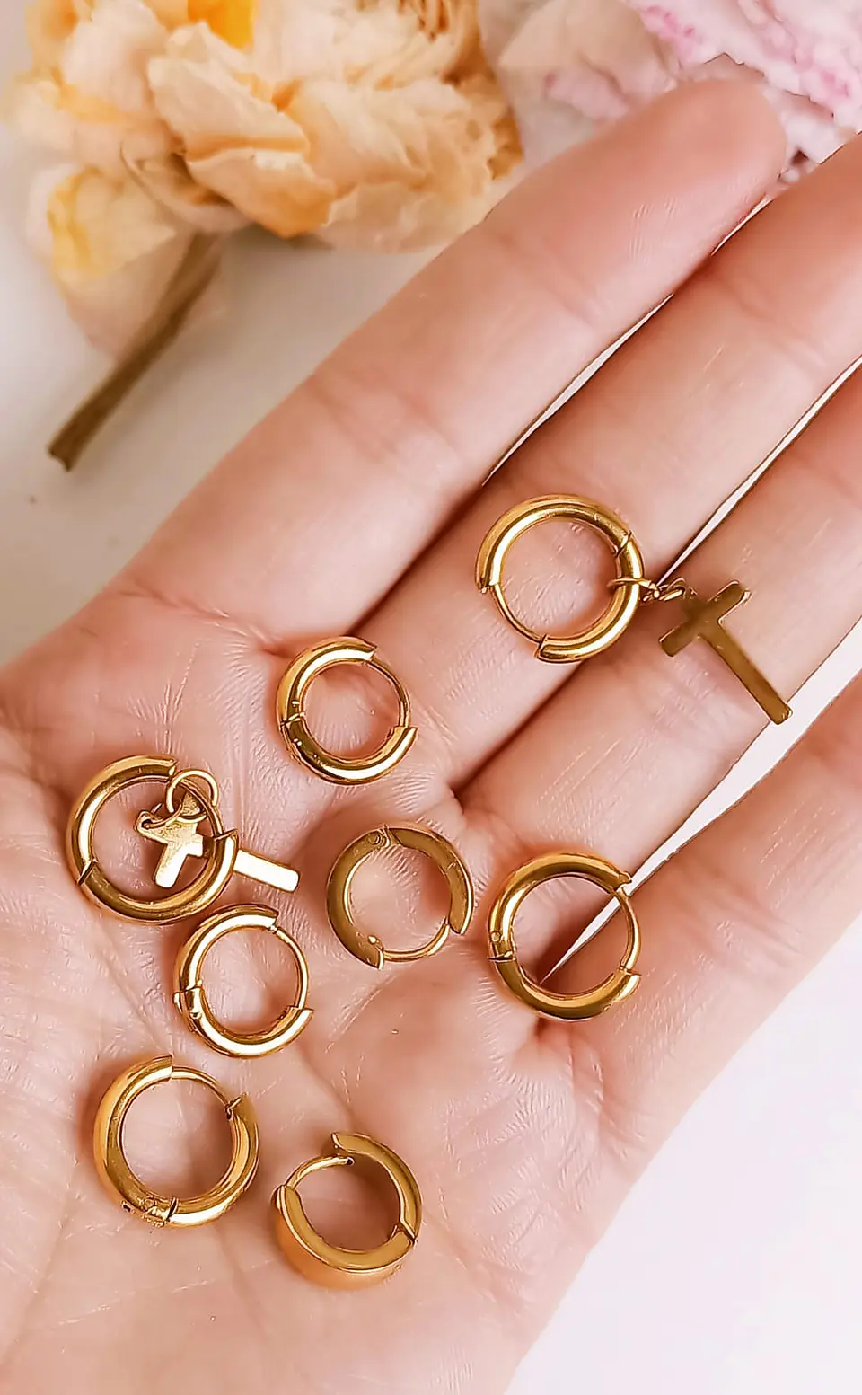 Pack 4 Pares Argollas Lisas Chapadas En Oro 18k Piercing  6