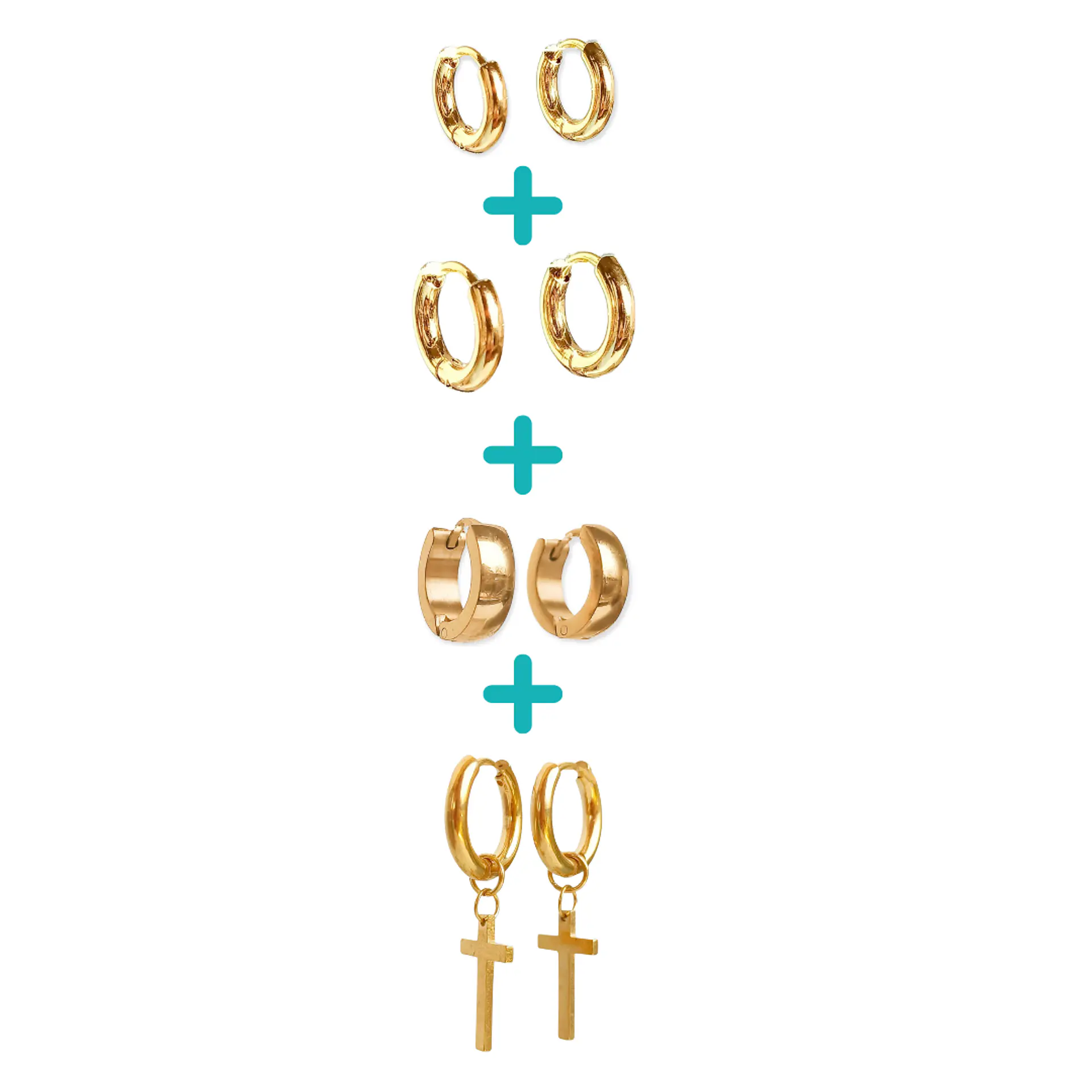 Pack 4 Pares Argollas Lisas Chapadas En Oro 18k Piercing  1