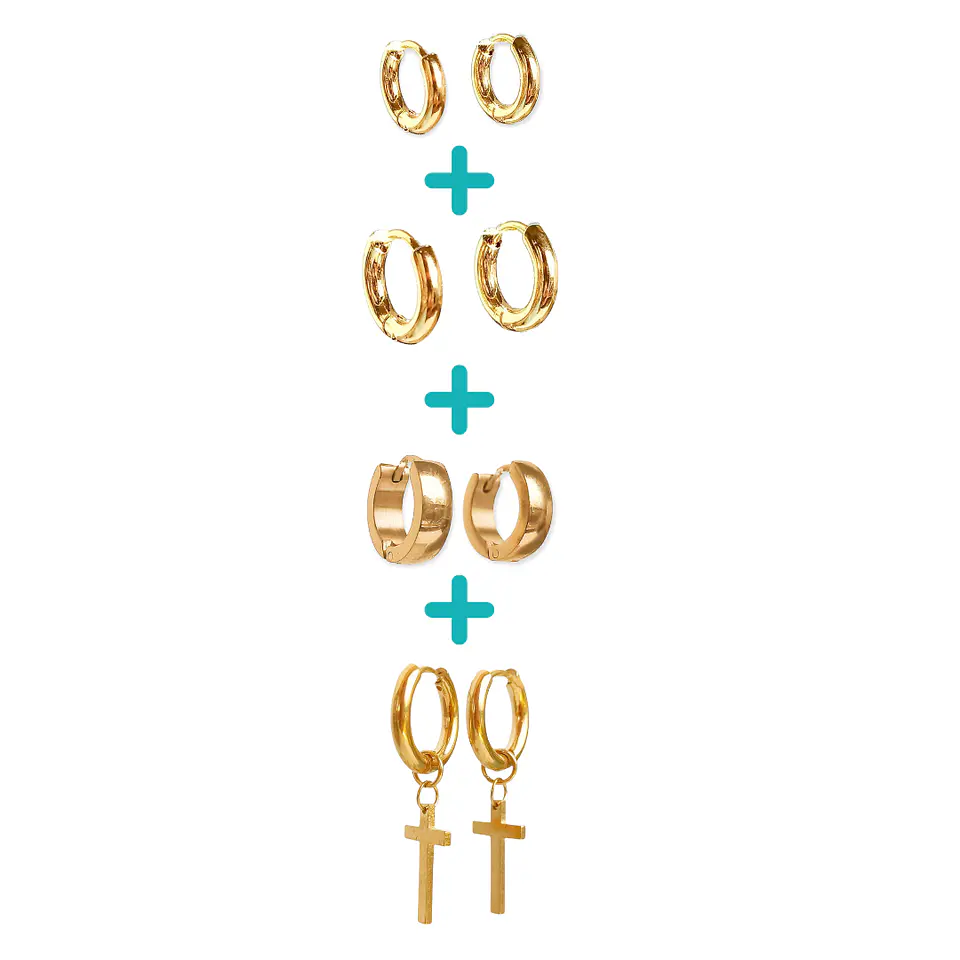 Pack 4 Pares Argollas Lisas Chapadas En Oro 18k Piercing  1