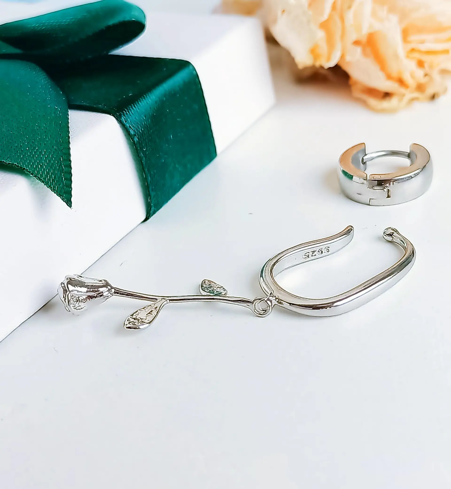Pack Earcuff Rosa Argolla Unidad Plateada Piercing Moderno 2