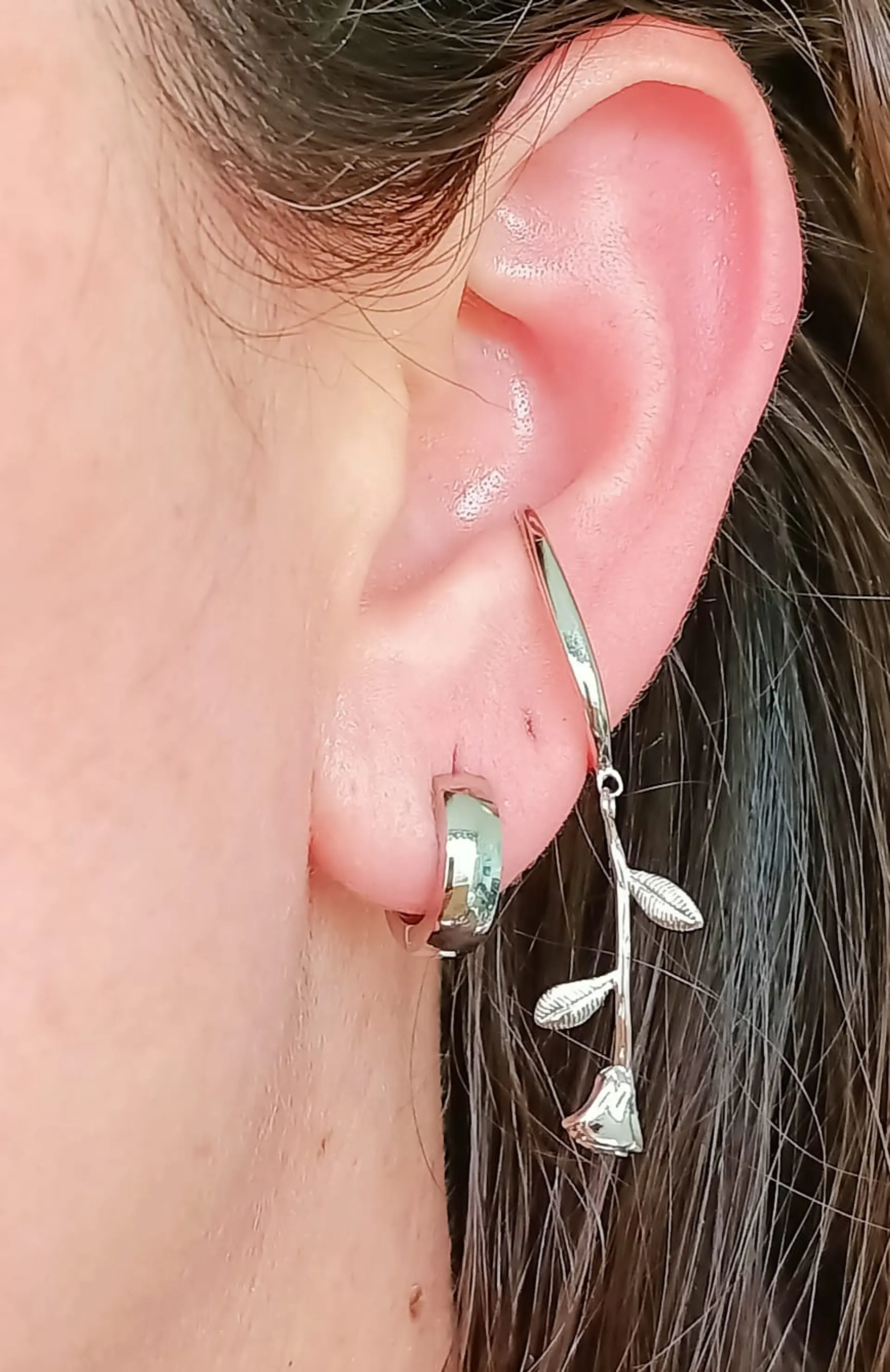 Pack Earcuff Rosa Argolla Unidad Plateada Piercing Moderno 12