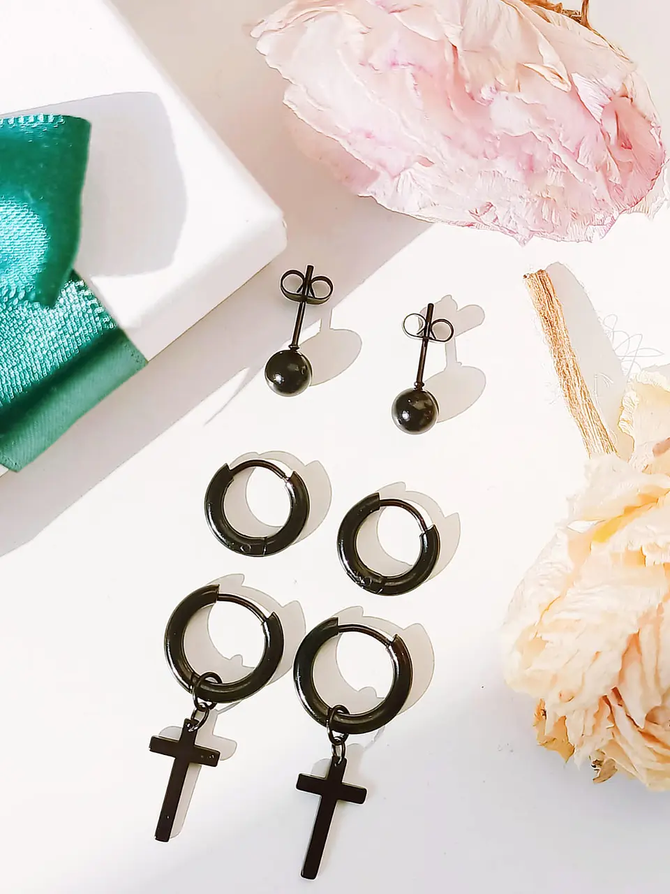 Pack De 3 Pares Aros Argollas Esfera Negras Piercing Oreja 4
