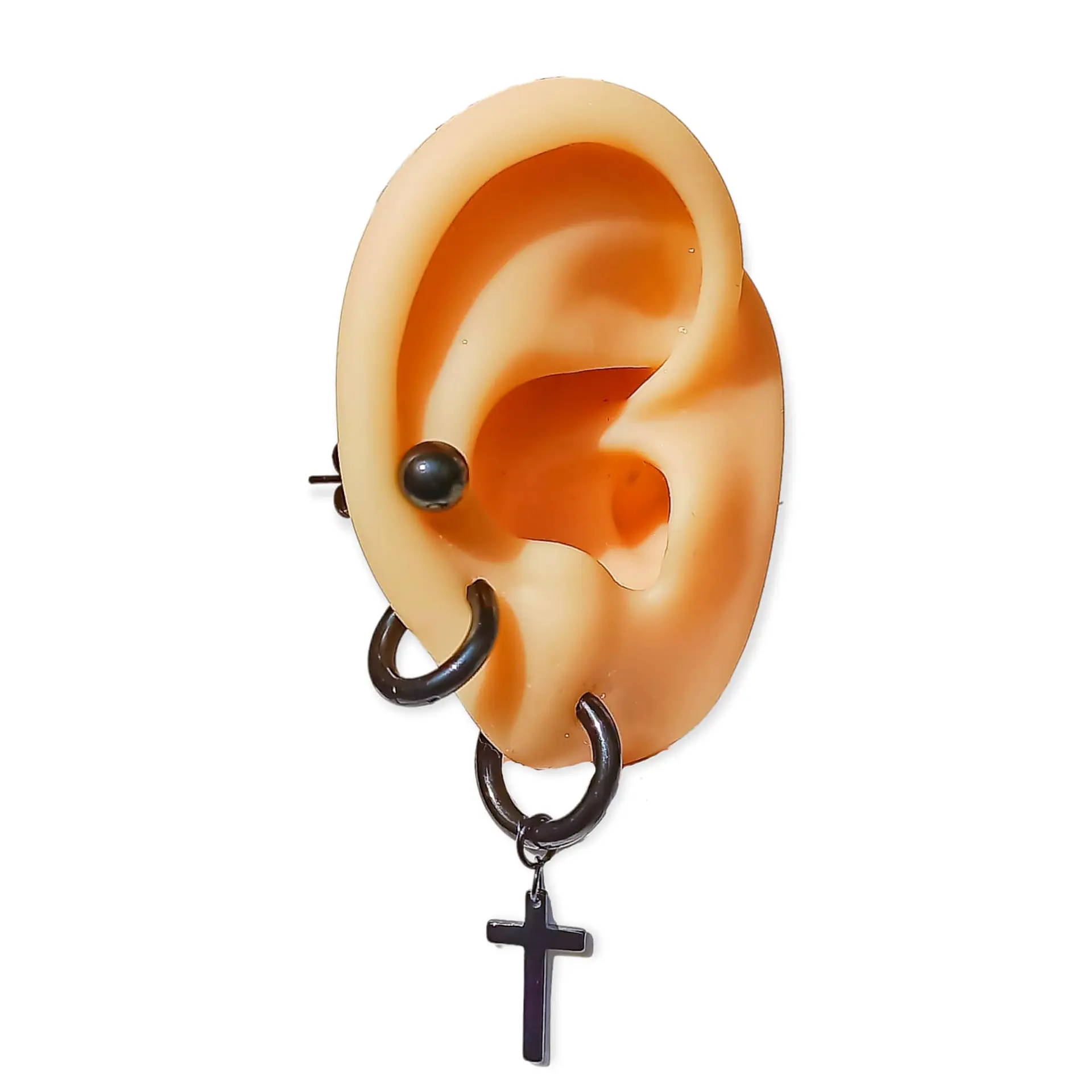 Pack De 3 Pares Aros Argollas Esfera Negras Piercing Oreja 1