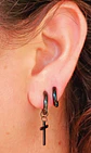 Pack De Aros Argollas Doble Uso Negras Cruz Piercing Oreja - Miniatura 3