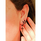 Pack De Aros Argollas Doble Uso Negras Cruz Piercing Oreja 6