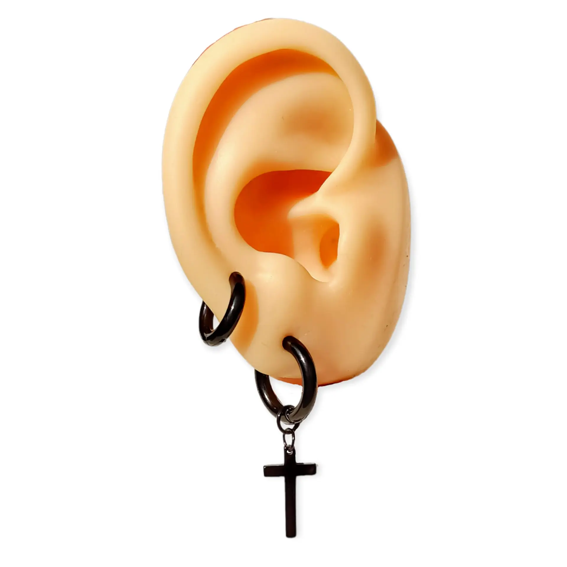 Pack De Aros Argollas Doble Uso Negras Cruz Piercing Oreja 9