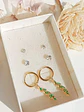 Pack De Aros Punto Luz Hoja Piercing Oreja Chapado En Oro 18 Kl - Miniatura 3