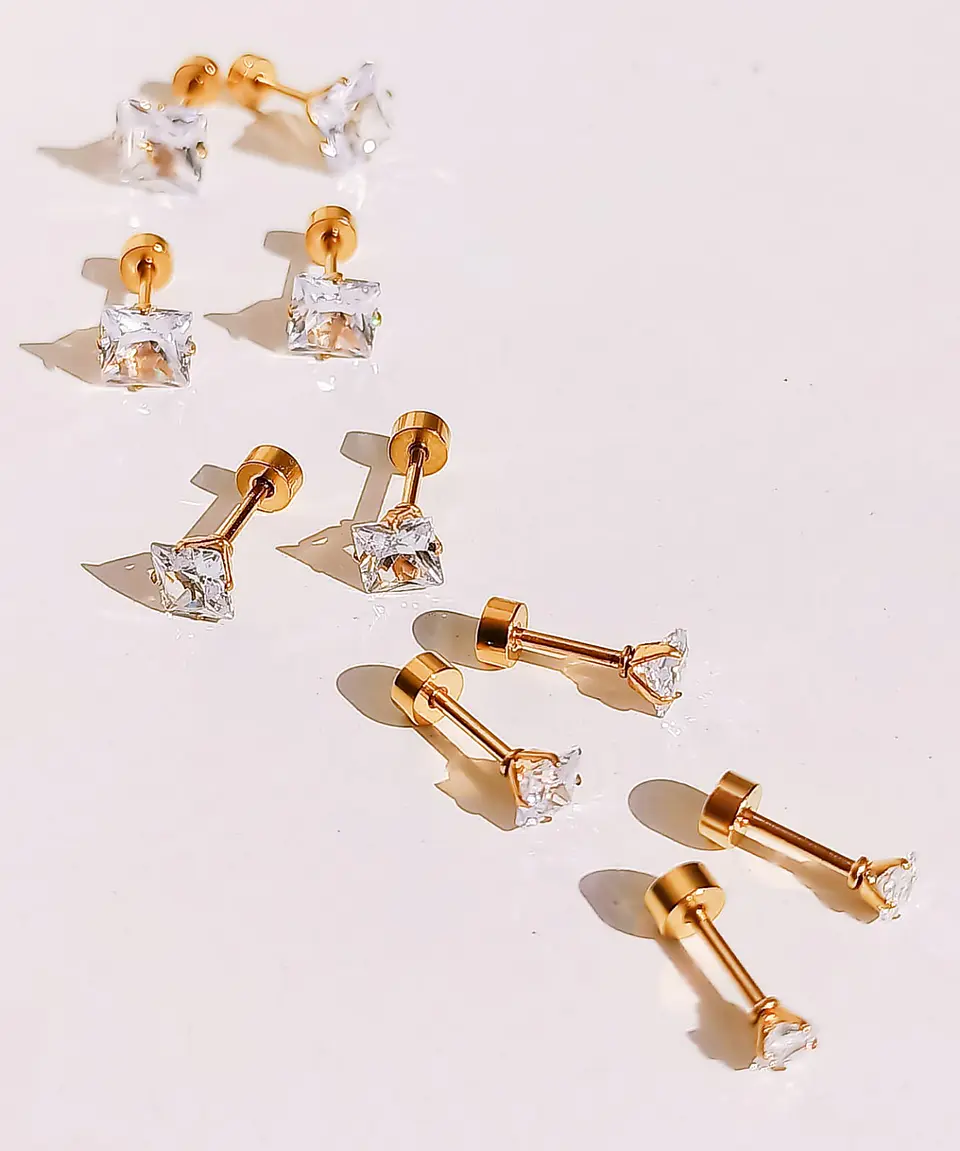 Pack De Aros Punto De Luz Chapados En Oro 18k Piercing Oreja 4
