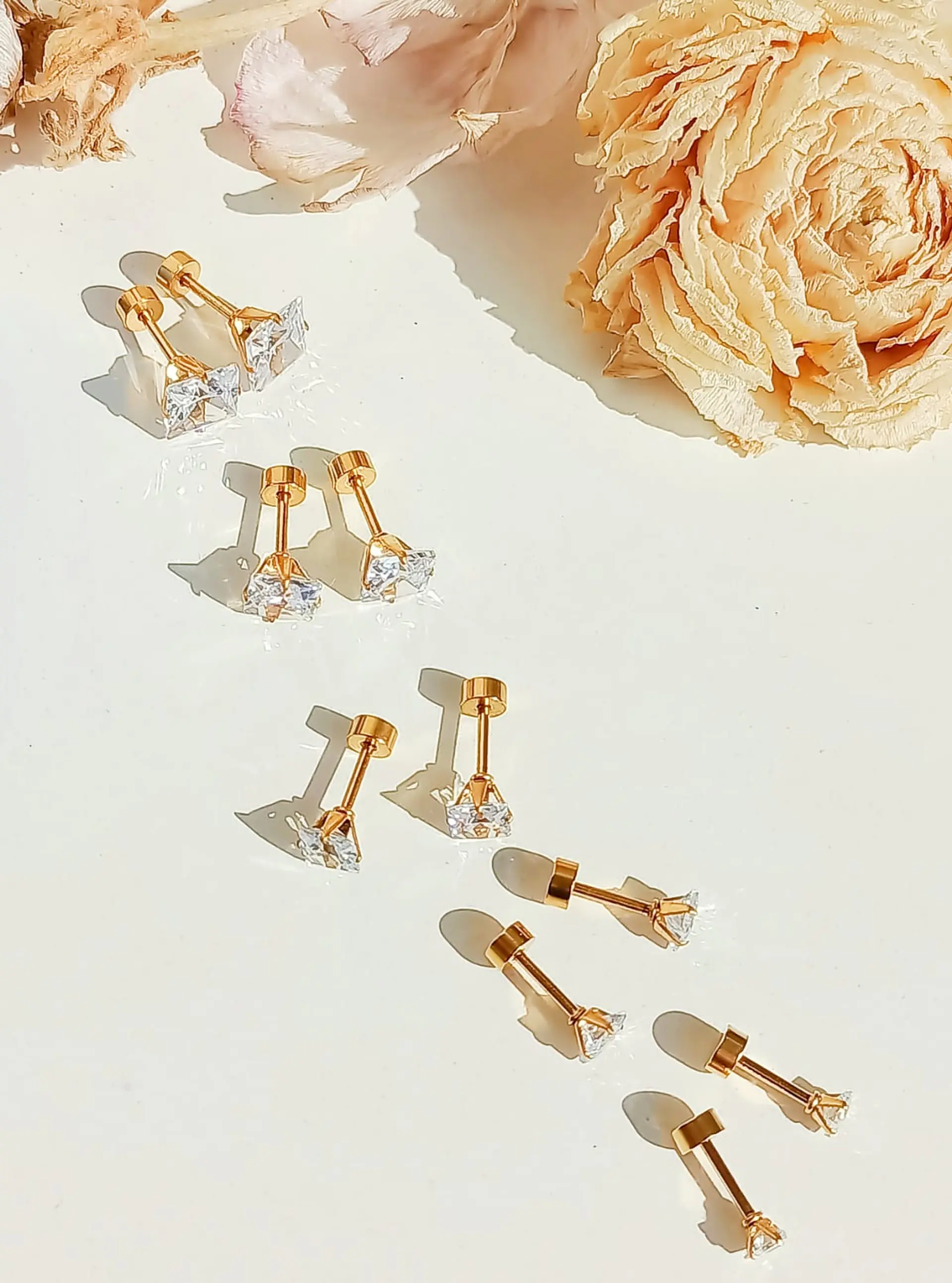 Pack De Aros Punto De Luz Chapados En Oro 18k Piercing Oreja 6