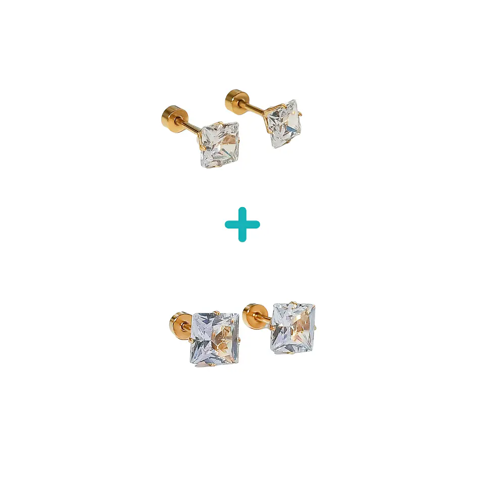 Pack De Aros Punto Luz 6mm 7mm Cuadrado Chapados En Oro 18k 2